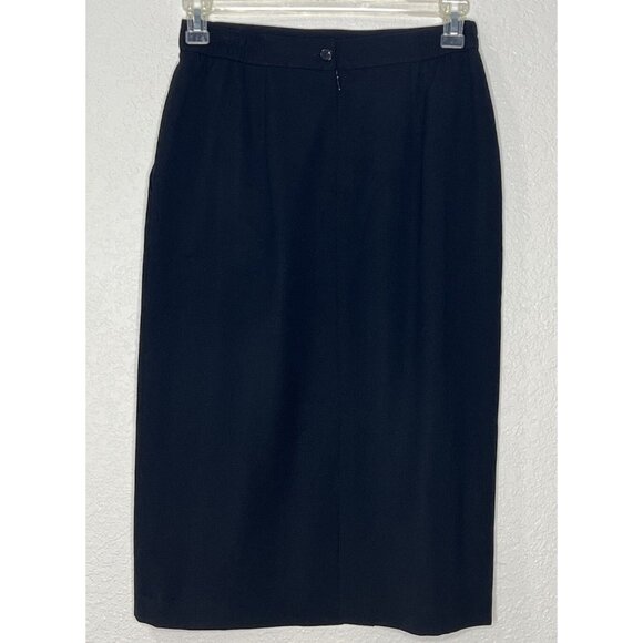 Hawksley & Wight Black Wool Skirt Sz 10 Fully Lined 100% Wool Back Slit Mature - Picture 5 of 11